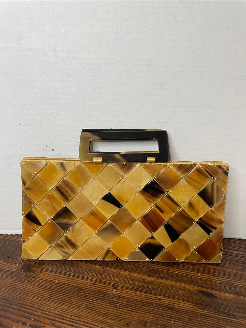 Vintage 60s Tortoise Shell lucite tile clutch bag
